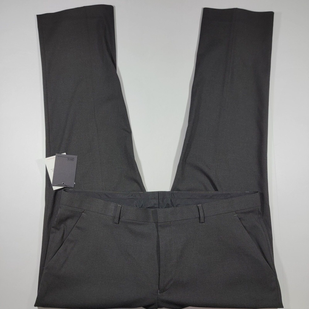 ASOS Men's Dress Pants Flat‎ Front Charcoal Black Polyester Blend Size 40x32 NEW
